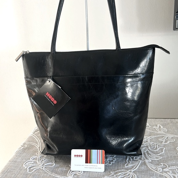 HOBO Handbags - HOBO International New Carlotta Shiny Black Leather Shoulder Bag